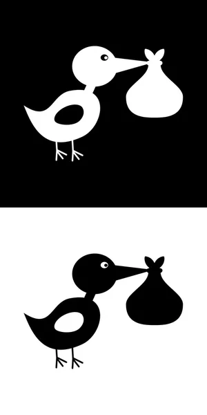 Cigüeña sobre fondo blanco y negro — Vector de stock