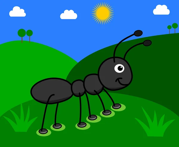 Ant in a field with sunny day — Stock Vector