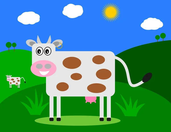 Smiling cow in a field profile — Stock Vector