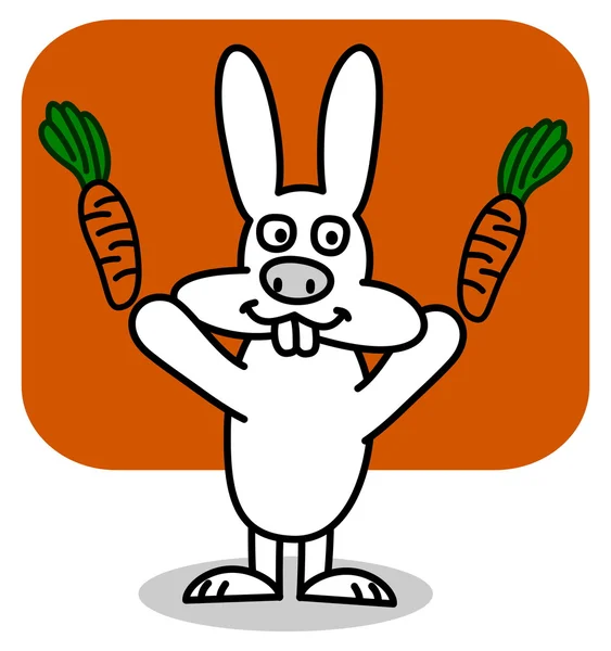 Een konijn met wortelen op achtergrond oranje — Stockvector