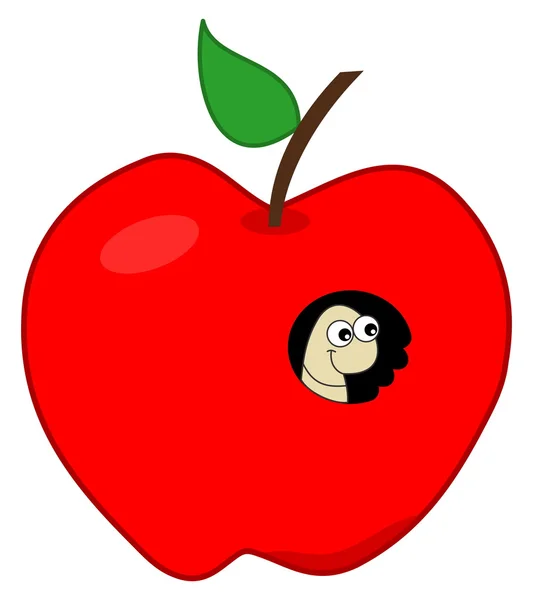 Maggot in a red apple — Stock Vector