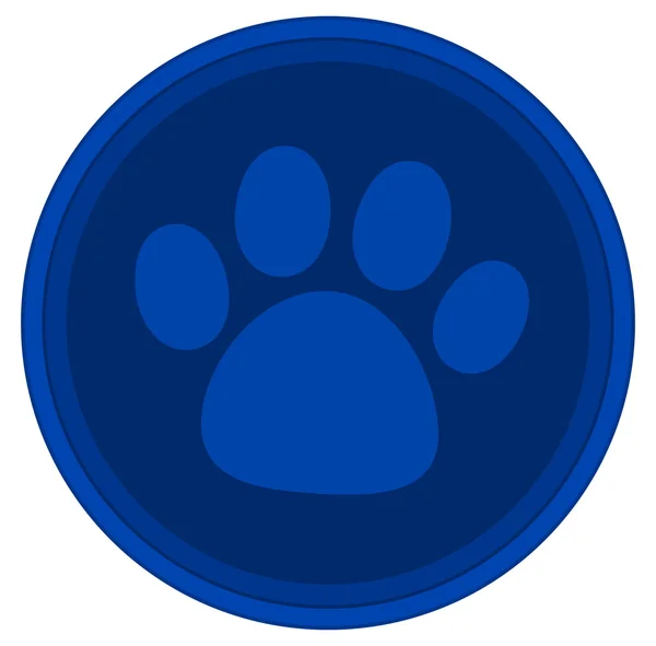 Cat dog paw blue button — Stock Vector
