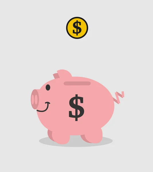 Piggy bank pink dollar with piece on grey background — Stock Vector