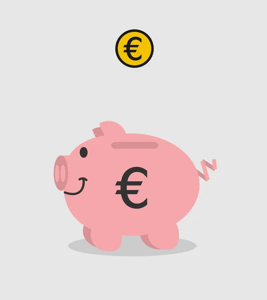 Alcancía euro rosa con pieza sobre fondo gris — Vector de stock