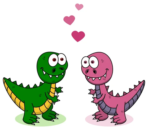 Dos dinosaurios del amor — Archivo Imágenes Vectoriales