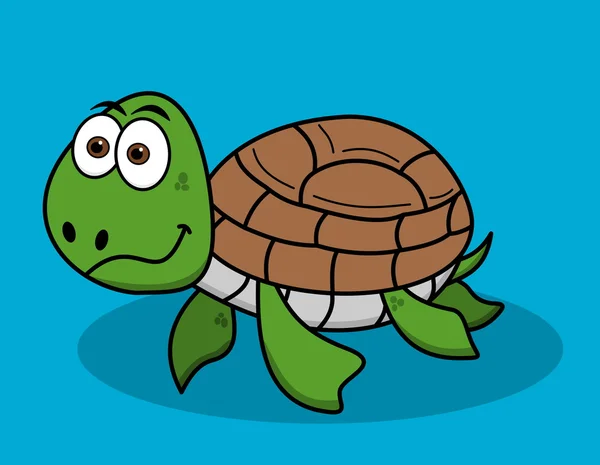 Gelukkig schildpad zwemmen op blauwe achtergrond — Stockvector