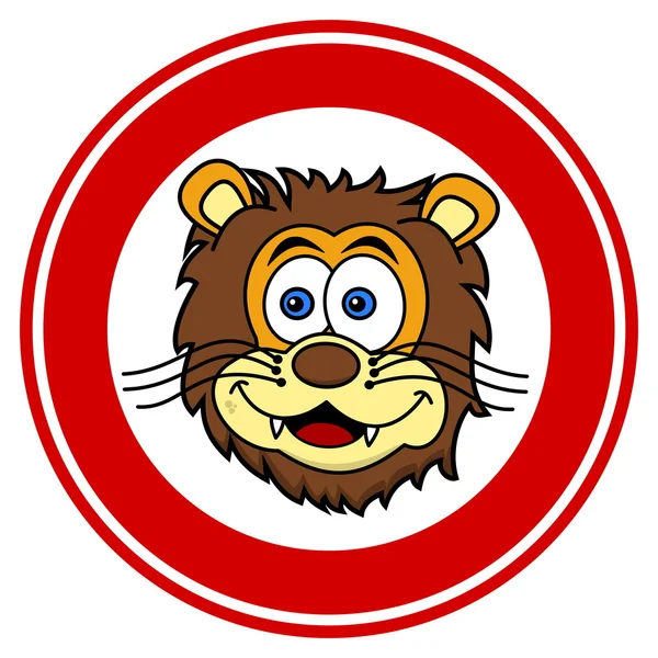 Cabeça de leão sorrindo no painel de sinalização — Vetor de Stock