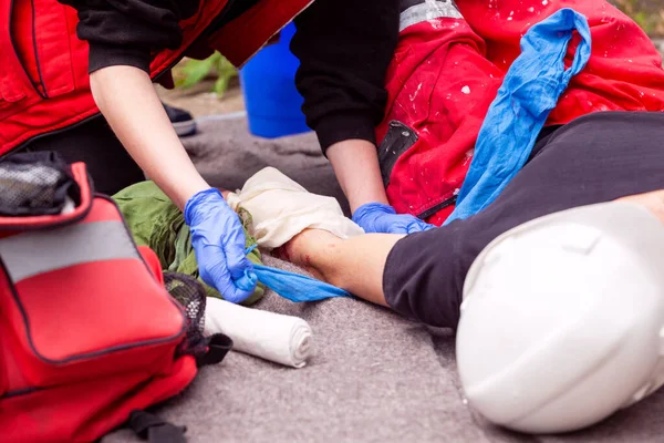 First Aid Training Workplace Accident Work Construction Site Stock Picture