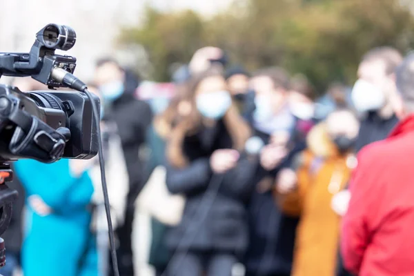 Nyhetskonferens Eller Medieevenemang Coronavirus Covid Pandemi Stockbild