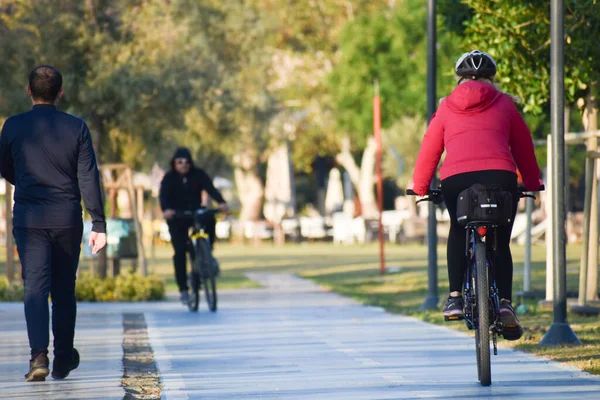 The cyclist rides nature in the city. Cycling for health. Stock Image