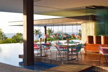 Plaj köyü kafesi. Tropiklerde rahatlama yeri.