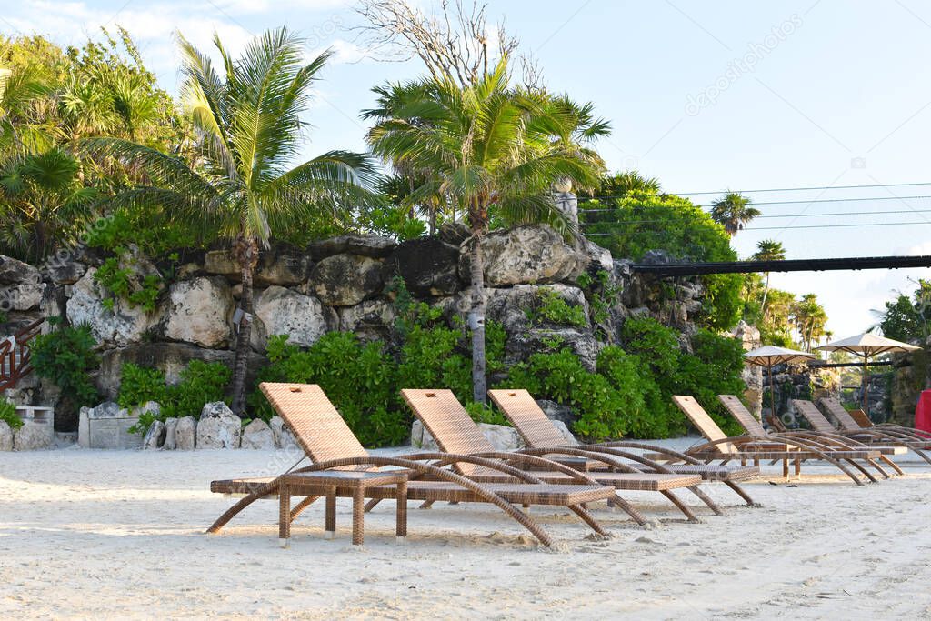 hammocks on the beach. a place of relaxation in the tropics.