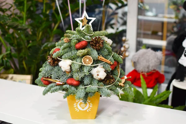 Árvore de Natal. decoração de casa de abeto. composição florística — Fotografia de Stock