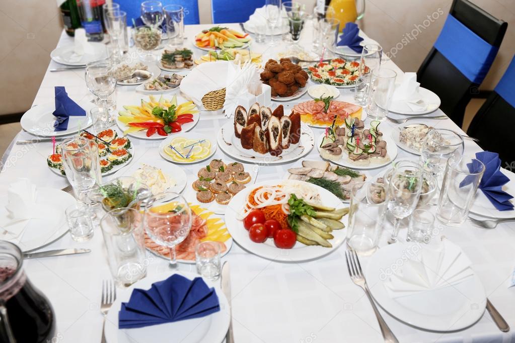 holiday table with dishes in restaurant