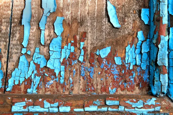 Texture Old Wooden Wall Peeled Blue Paint Abstract Background — Stock Photo, Image