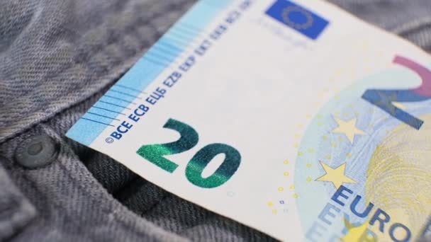 Euro Seddel Jeans Dreiebord Ekstremt Nærbilde Shallow Dybde Jordet Forretningskonsept – stockvideo