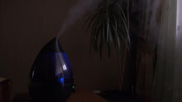 Smoke from Ultrasonic Aroma Diffuser and colorful light on black background.  Color Steam moving in dark. Real Artificial smoke in Colorful light on  black. Represent mood and tone feeling of Cyber punk