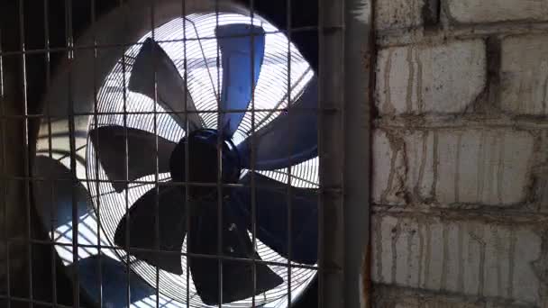 Nagy Ipari Ventillátor Egy Fehér Téglafalban Gyári Épület Szellőztetése Videó — Stock videók