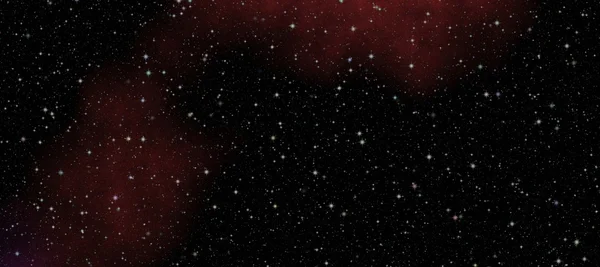全景看太空深处。漆黑的夜晚满天的繁星。在外层空间星云 — 图库照片