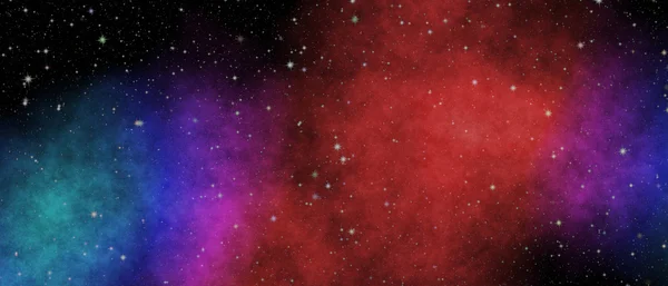 Nya panoramautsikt över ute i rymden. Mörk natthimmel full av stjärnor. Nebulosan i yttre rymden — Stockfoto