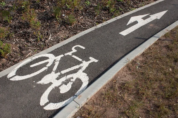 Señal de carretera de bicicleta en asfalto.Señal de carretera de bicicleta y ciclista. Cruzando la calle. Señales de tráfico de dibujos animados . —  Fotos de Stock