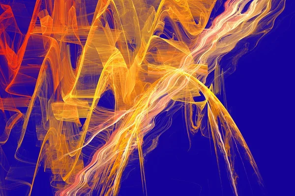 Yellow chaos on a blue background. Abstract fractal background. Psychedelic visions.