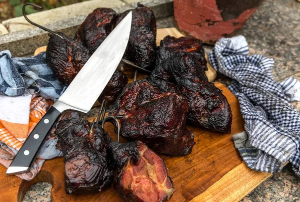 Fumar Carne Ahumadero Método Tradicional Fumar Carne Humo Alimentos Sin —  Fotos de Stock