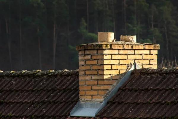 Old Brick Chimney Roof Ecological Concept Coal Heating — Stock Photo, Image