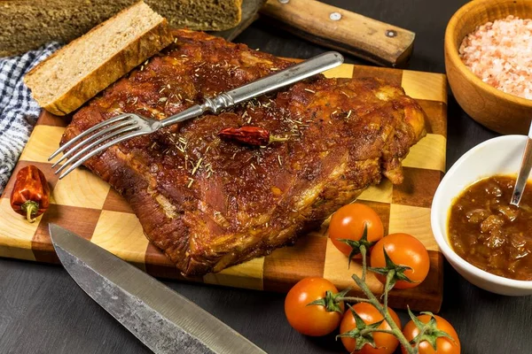 Côtes Porc Grillées Miel Chili Viande Rôtie Sur Plateau Cuisine — Photo