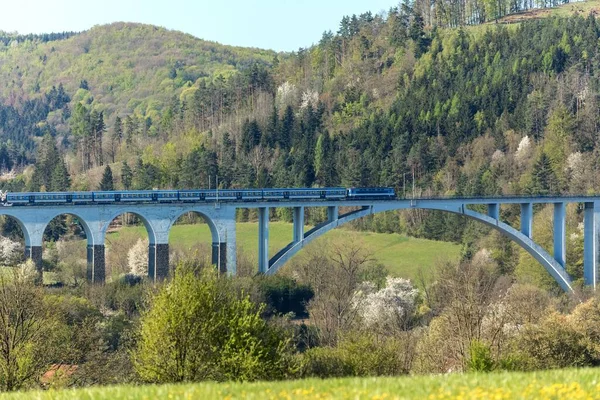 Ponte Ferroviario Primavera Nella Repubblica Ceca Del Villaggio Dolni Loucky — Foto Stock