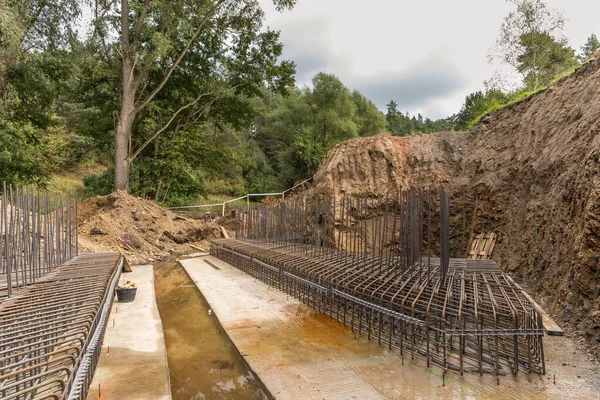 Steel Reinforce Concrete Steel Grid Construction Site Construction Road Bridge — Stock Photo, Image