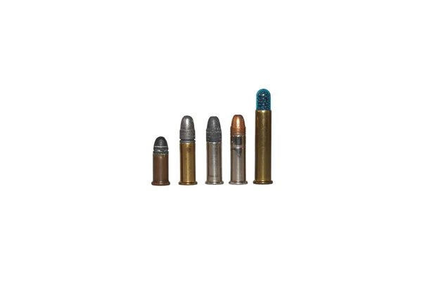 .22 caliber bullets, different types, isolated on white — Stock Photo, Image