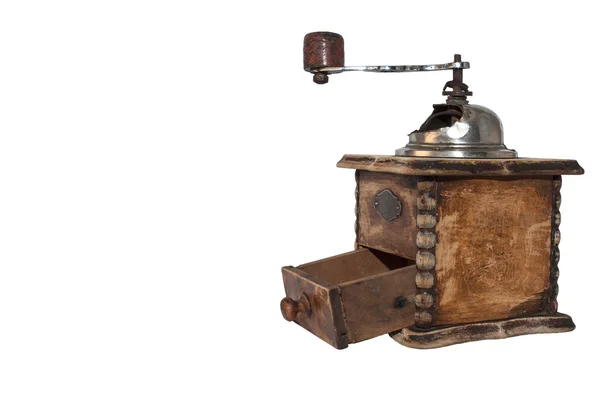 Old wooden coffee grinder isolated on white background — Stock Photo, Image