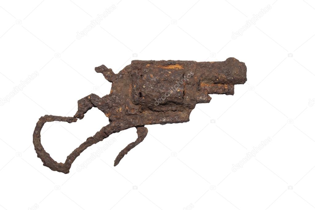 Old, rusty pistol, Isolated on white