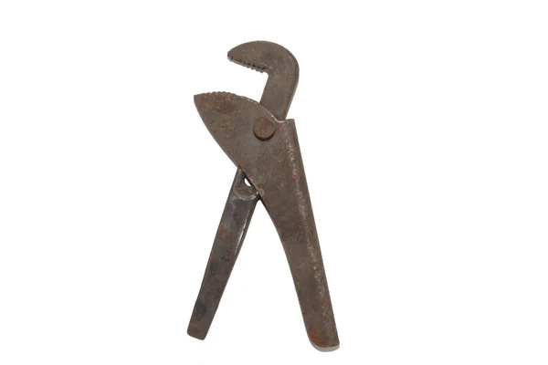 Старый французский гаечный ключ, регулировочная спиральная мортизация французского гаечного ключа. изолированные на белом фоне — стоковое фото