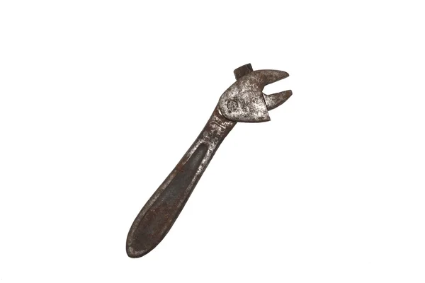 Starý rezavý klíč kovový klíč na bílém pozadí — Stock fotografie