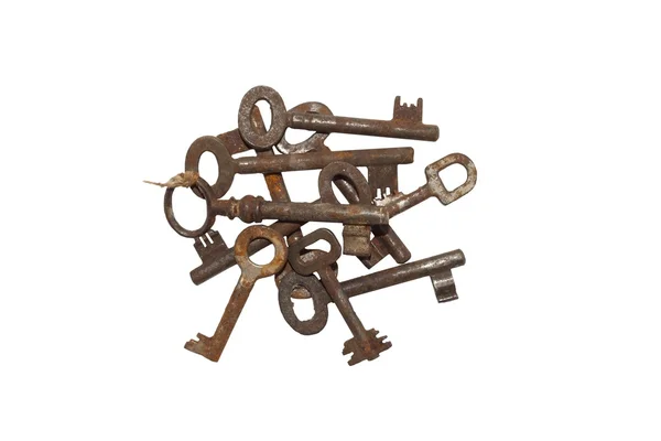 Collection of old rusty keys, isolated on white — Stock Photo, Image