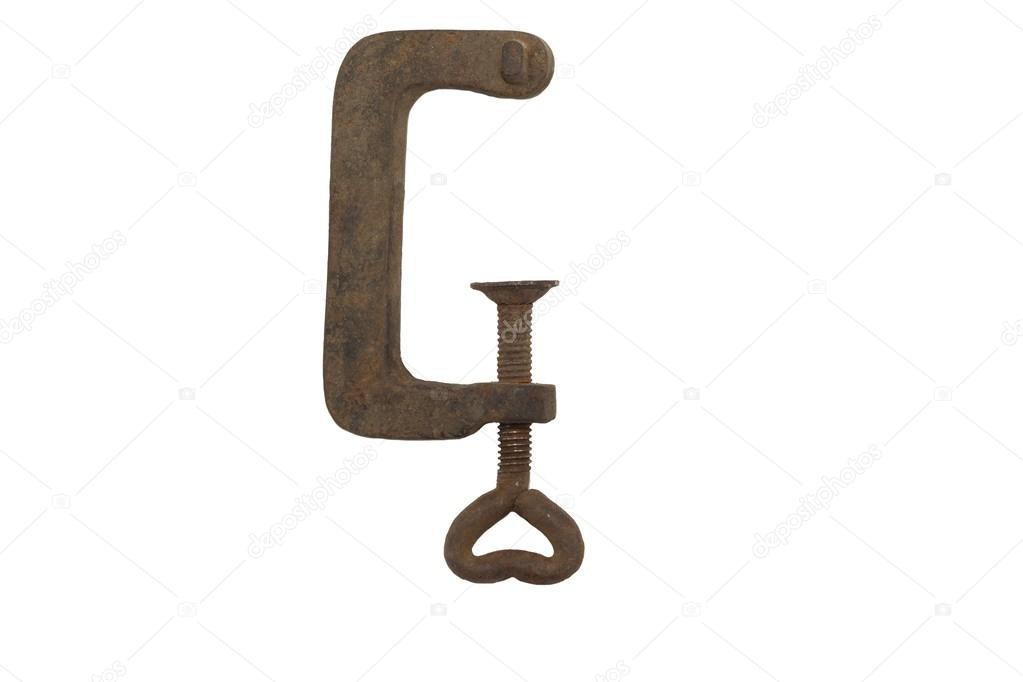 Old Rusty Bench Vice Metal Vice With A Screw On A White