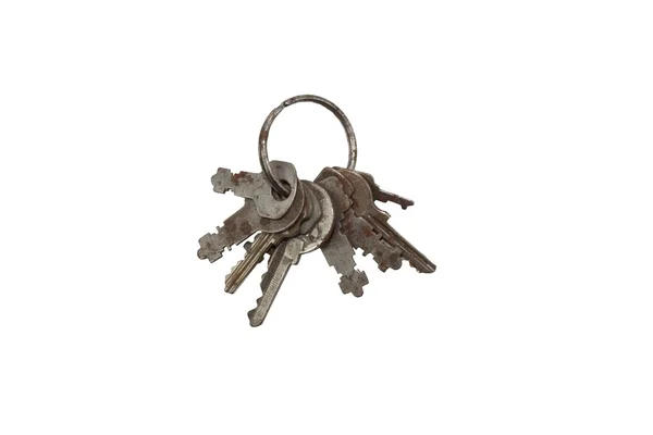 Collection of old rusty keys, isolated on white — Stock Photo, Image