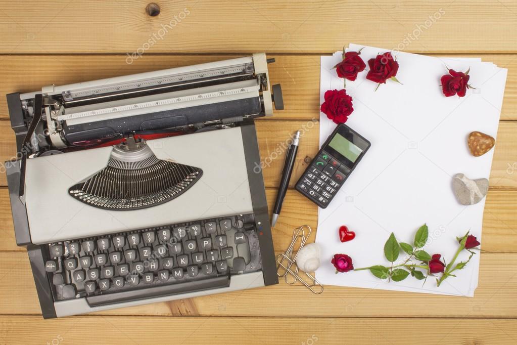 The writer writes a romance novel. A love letter for Valentine's Day. Declaration of love written on paper. Love in words and letters. Heart written declaration of love.