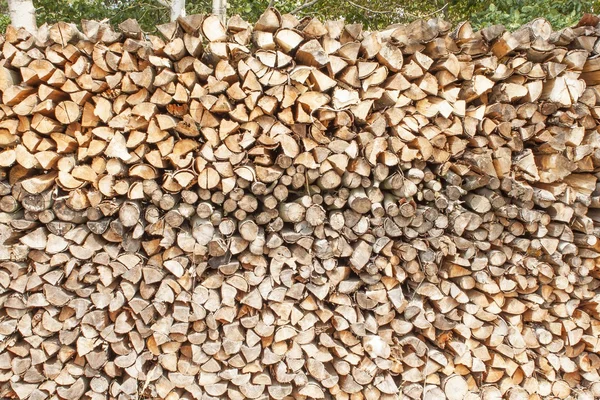 Готовьте дрова. Различные виды деревянных бревен, сложенных друг на друге. Куча дров, дров, задний план. Сухие дрова дров, готовые к зиме . — стоковое фото