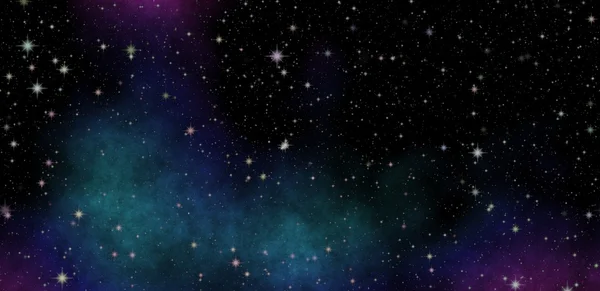 Panoramic op zoek naar diepe ruimte. Donkere nachtelijke hemel sterrenhemel. De nevel in de ruimte. — Stockfoto