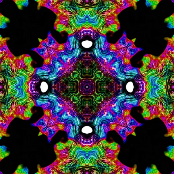 Seamless pattern with abstract motif like a kaleidoscope. Abstract psychedelic kaleidoscope of color in the theme. — Stockfoto