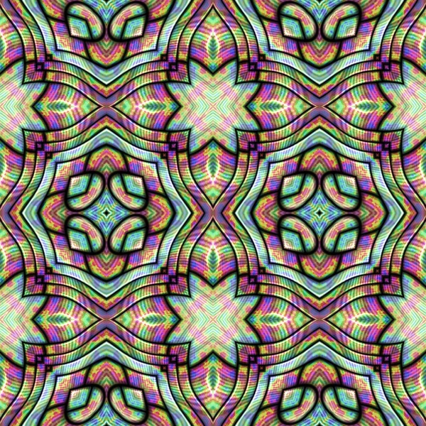 Seamless pattern with abstract motif like a kaleidoscope. Abstract psychedelic kaleidoscope of color in the theme. — 스톡 사진