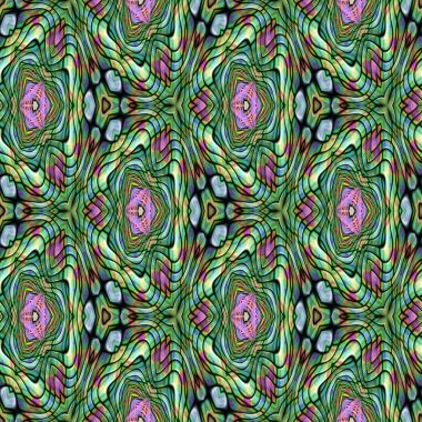 Seamless pattern with abstract motif like a kaleidoscope. Abstract psychedelic kaleidoscope of color in the theme.
