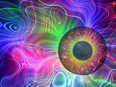 Mysterious view. Magic eye. Abstract plasma discharge as a background. Psychedelic color image. Abstract bright plasmatic texture on black background.