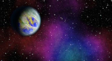 Evrenin gizemli, bilinmeyen gezegen. Yıldızlar arasında hayat. Panoramik derin uzaya arıyorum. Karanlık gece gökyüzüne yıldızlarla dolu. Uzayda Bulutsusu.