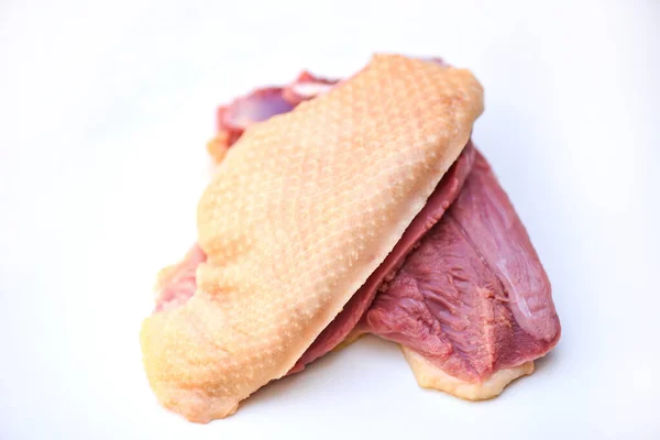 Raw duck breast on white gray background, Fresh duck meat for food