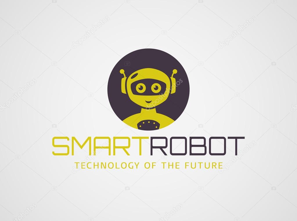 Smart robot logo template. Cute logotype isolated on white background. Future technologies theme. Vector concept symbol.
