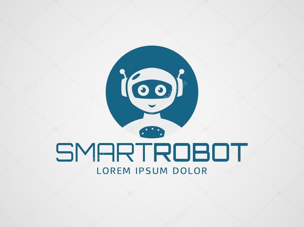 Smart robot logo template. Cute logotype isolated on white background. Future technologies theme. Vector concept symbol.